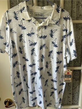 urban pipeline White Polo with Navy Palm Tree Print